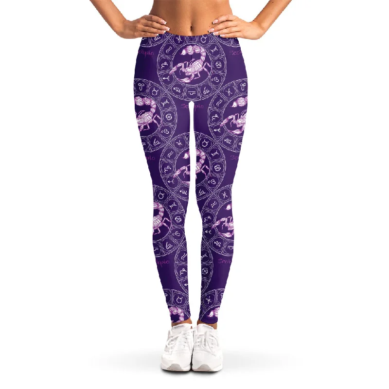 Purple Scorpio Zodiac Pattern Print Women's Leggings