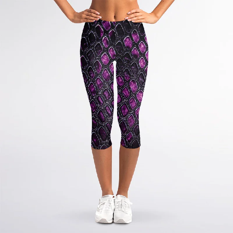 Purple Snakeskin Print Women's Capri Leggings