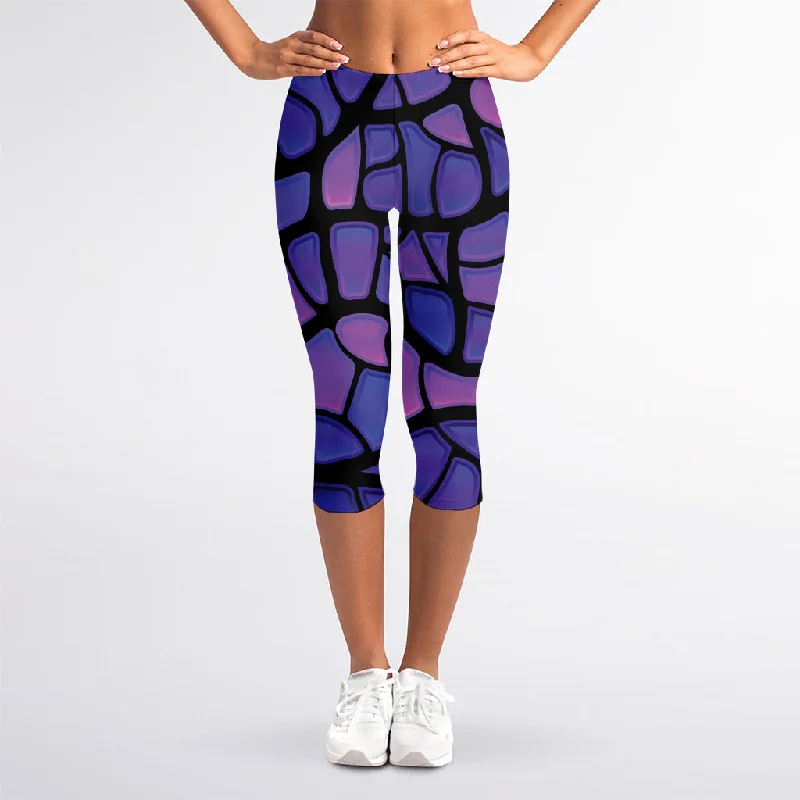 Purple Stained Glass Mosaic Print Women's Capri Leggings