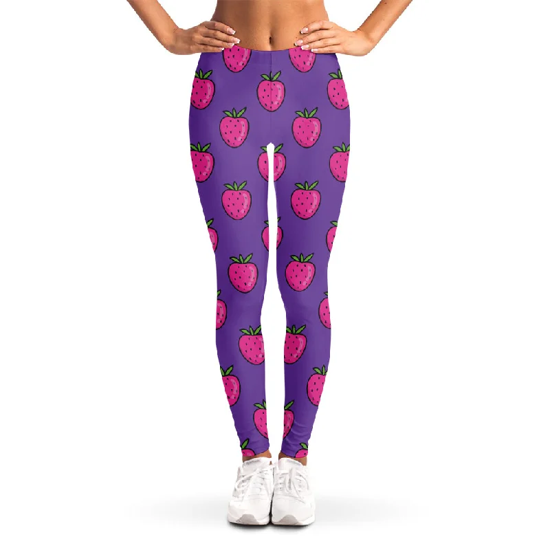 Purple Strawberry Pattern Print Women's Leggings