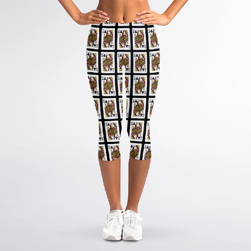 Queen Of Clubs Pattern Print Women's Capri Leggings