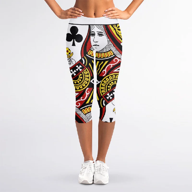 Queen Of Clubs Playing Card Print Women's Capri Leggings