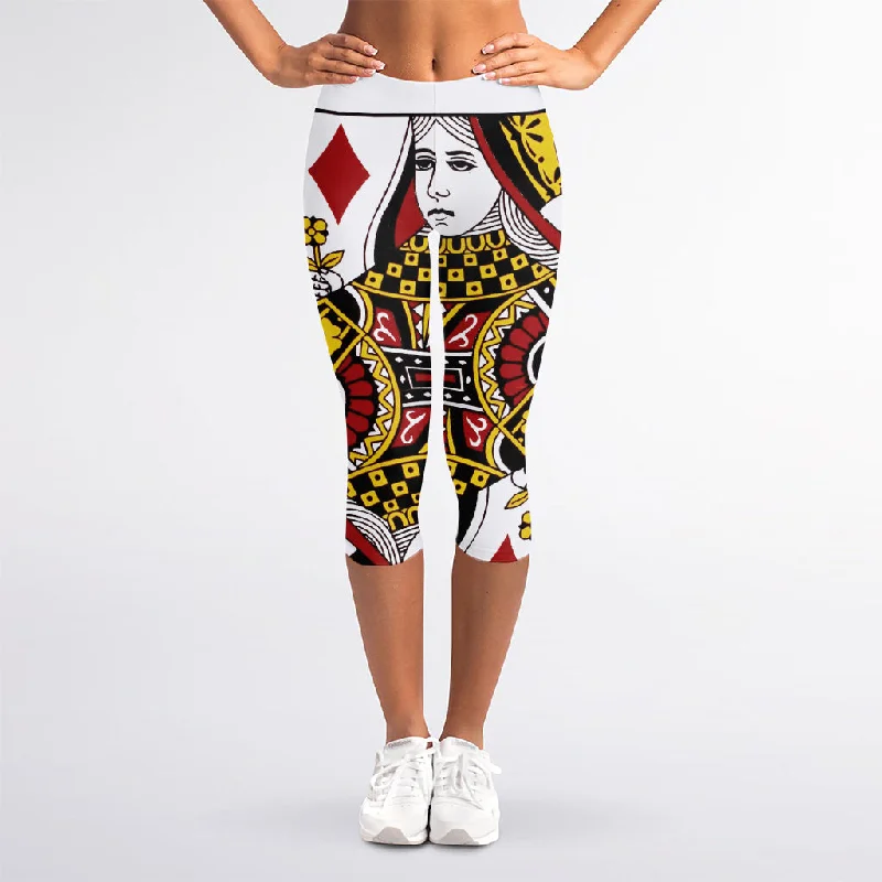 Queen Of Diamonds Playing Card Print Women's Capri Leggings