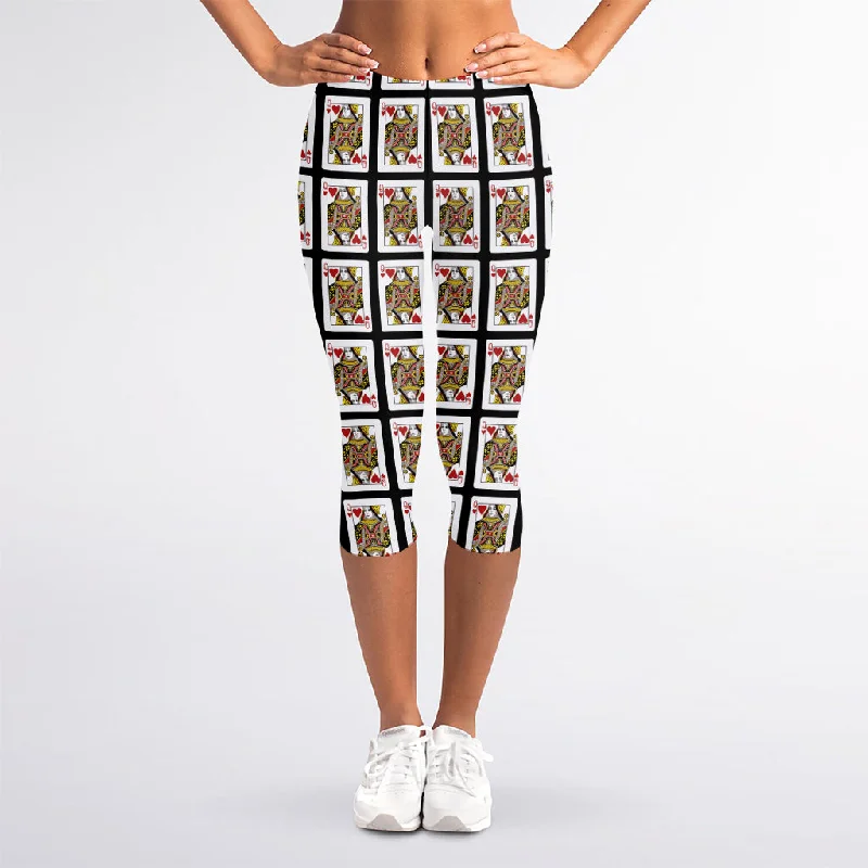 Queen Of Hearts Pattern Print Women's Capri Leggings