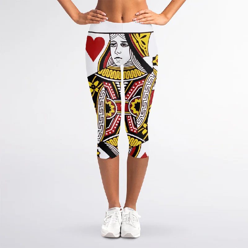 Queen Of Hearts Playing Card Print Women's Capri Leggings