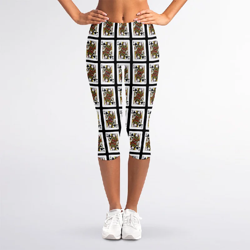 Queen Of Spades Pattern Print Women's Capri Leggings