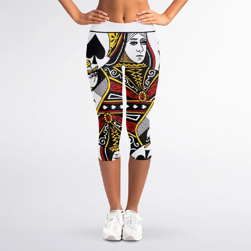 Queen Of Spades Playing Card Print Women's Capri Leggings