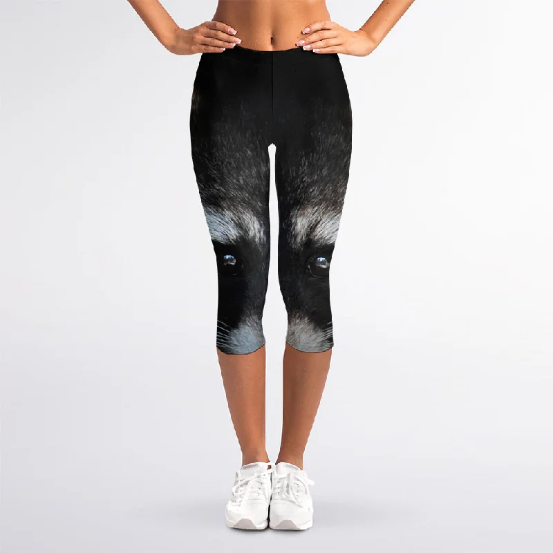 Raccoon Portrait Print Women's Capri Leggings