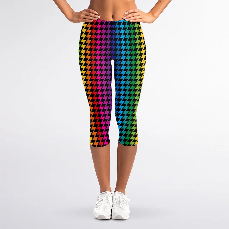 Rainbow Gay Pride Zigzag Pattern Print Women's Capri Leggings