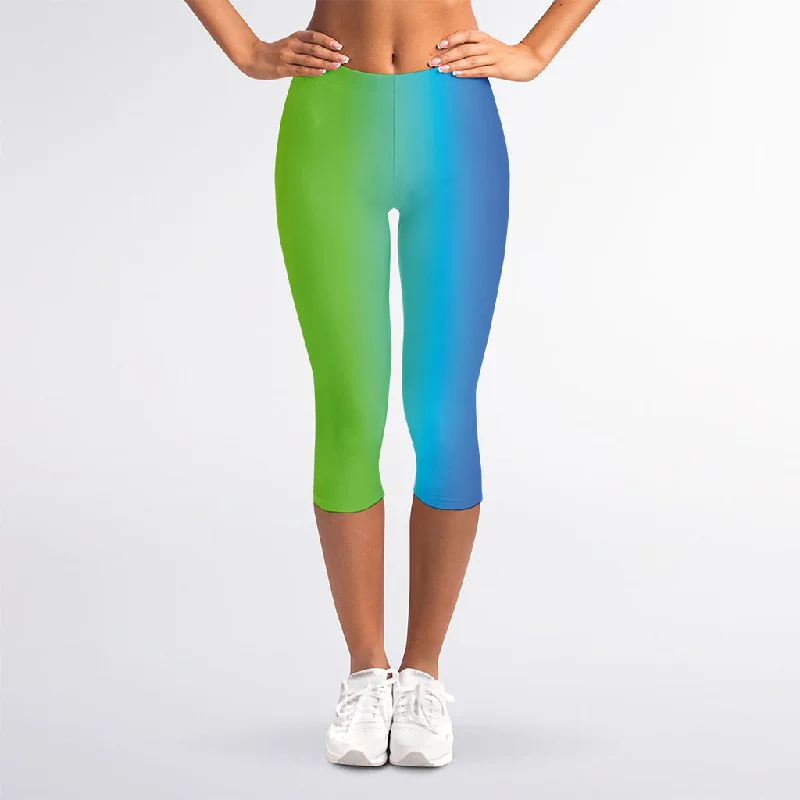 Rainbow Gradient Print Women's Capri Leggings