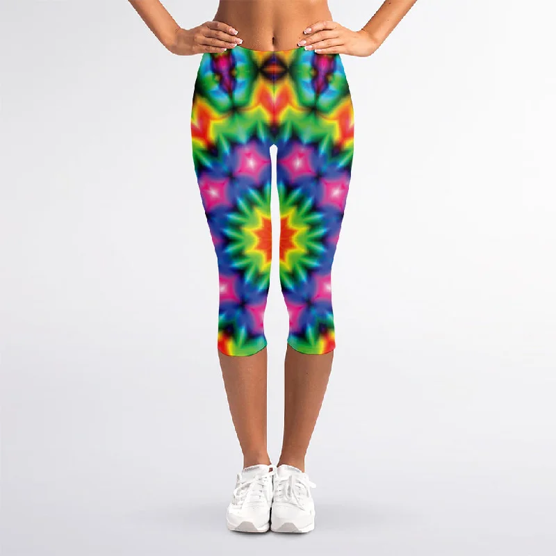 Rainbow Kaleidoscope Print Women's Capri Leggings