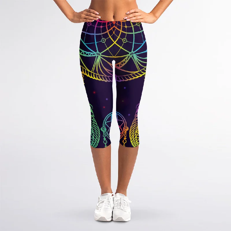 Rainbow Native Dream Catcher Print Women's Capri Leggings