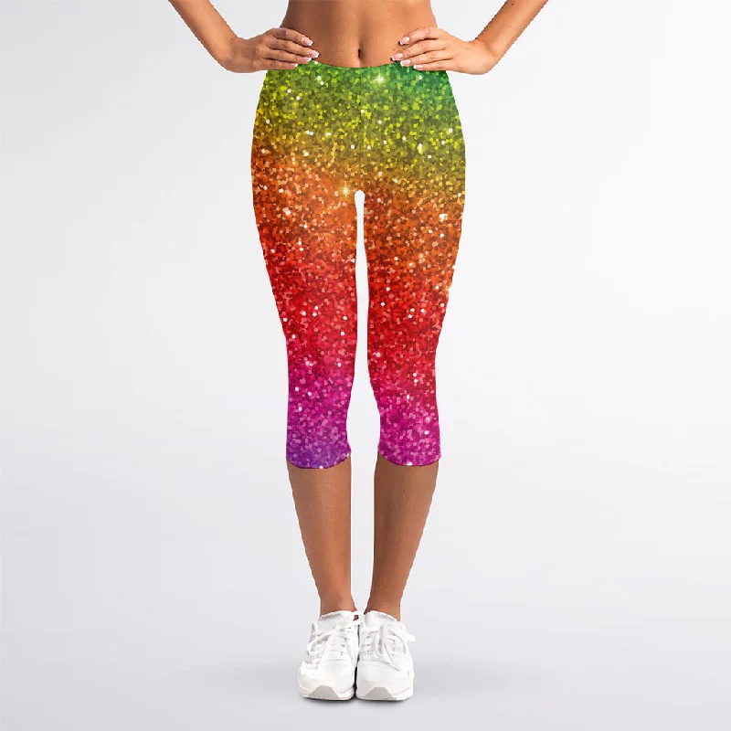 Rainbow (NOT Real) Glitter Artwork Print Women's Capri Leggings