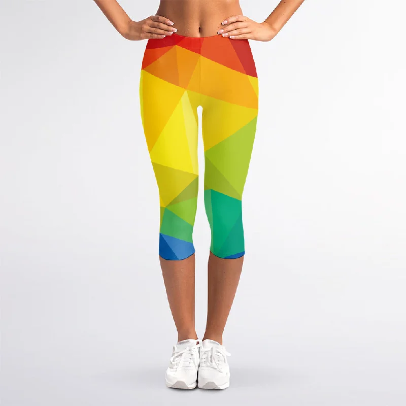 Rainbow Polygonal Geometric Print Women's Capri Leggings