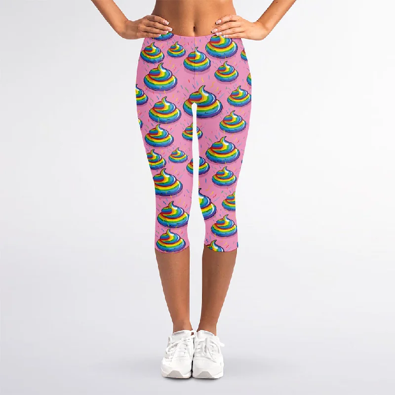 Rainbow Poop Pattern Print Women's Capri Leggings