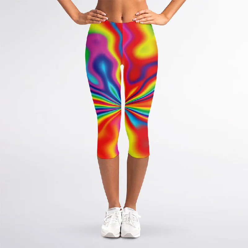 Rainbow Psychedelic Print Women's Capri Leggings