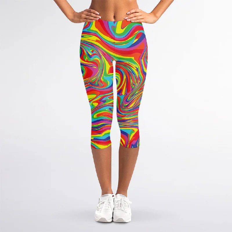 Rainbow Rave Print Women's Capri Leggings