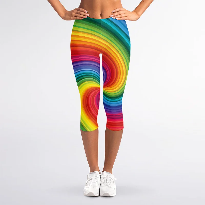 Rainbow Swirl Print Women's Capri Leggings