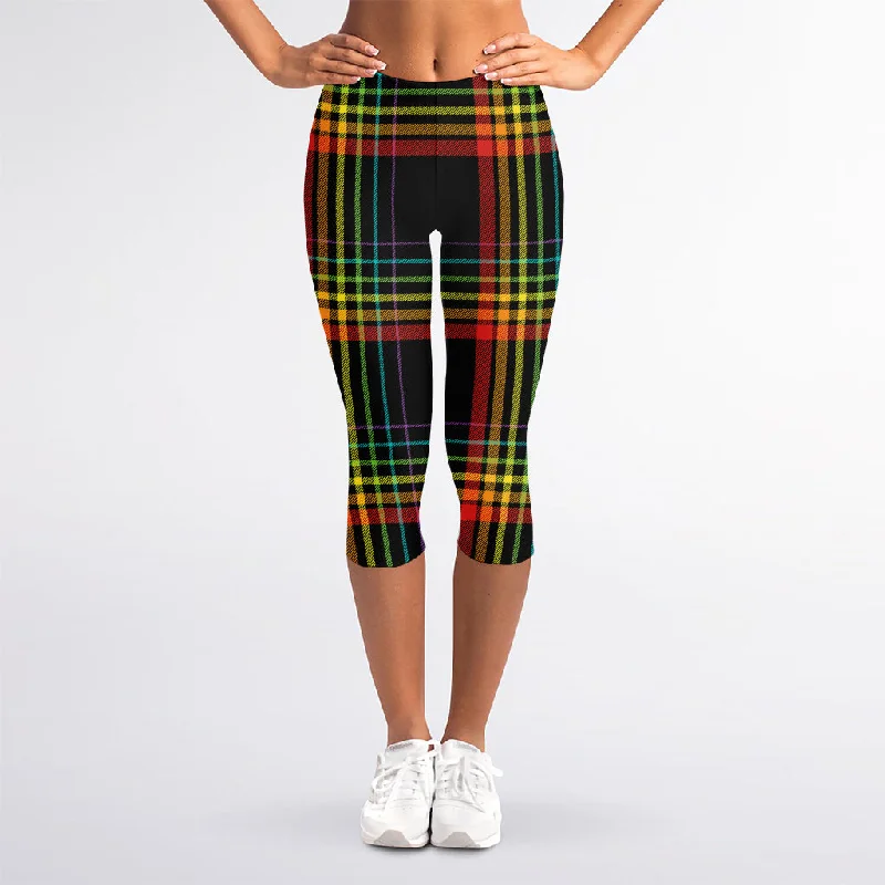 Rainbow Tartan Pattern Print Women's Capri Leggings