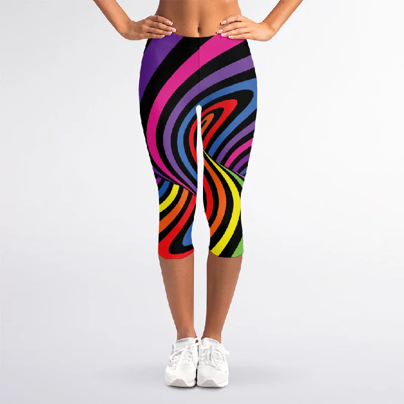 Rainbow Torus Psychedelic Print Women's Capri Leggings