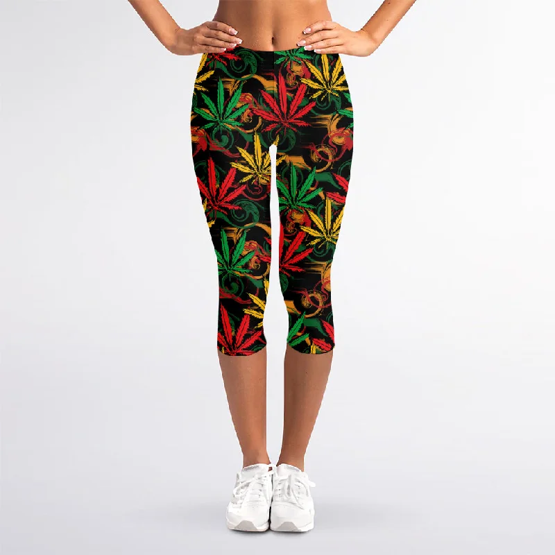 Rasta Marijuana Pattern Print Women's Capri Leggings