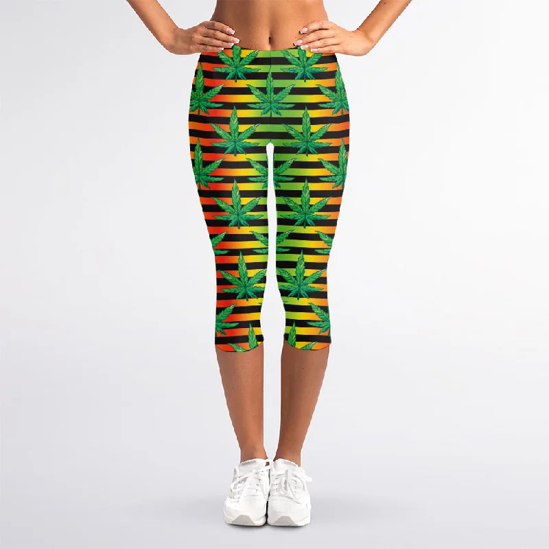 Rasta Striped Pattern Print Women's Capri Leggings