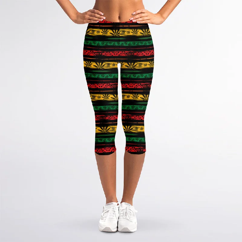 Rastafarian Hemp Pattern Print Women's Capri Leggings