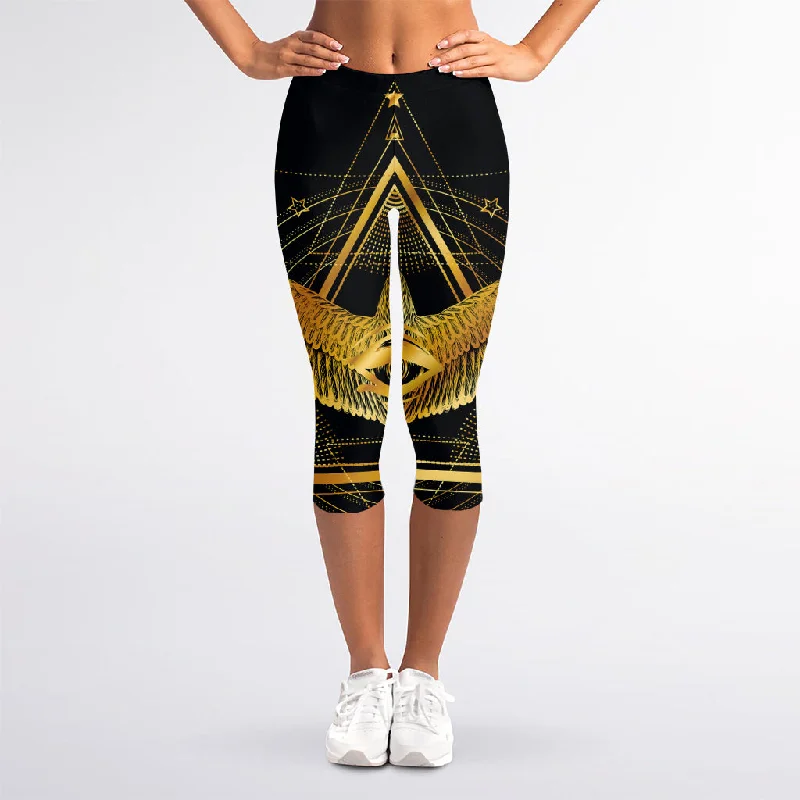 Raven Masonic Eye Print Women's Capri Leggings