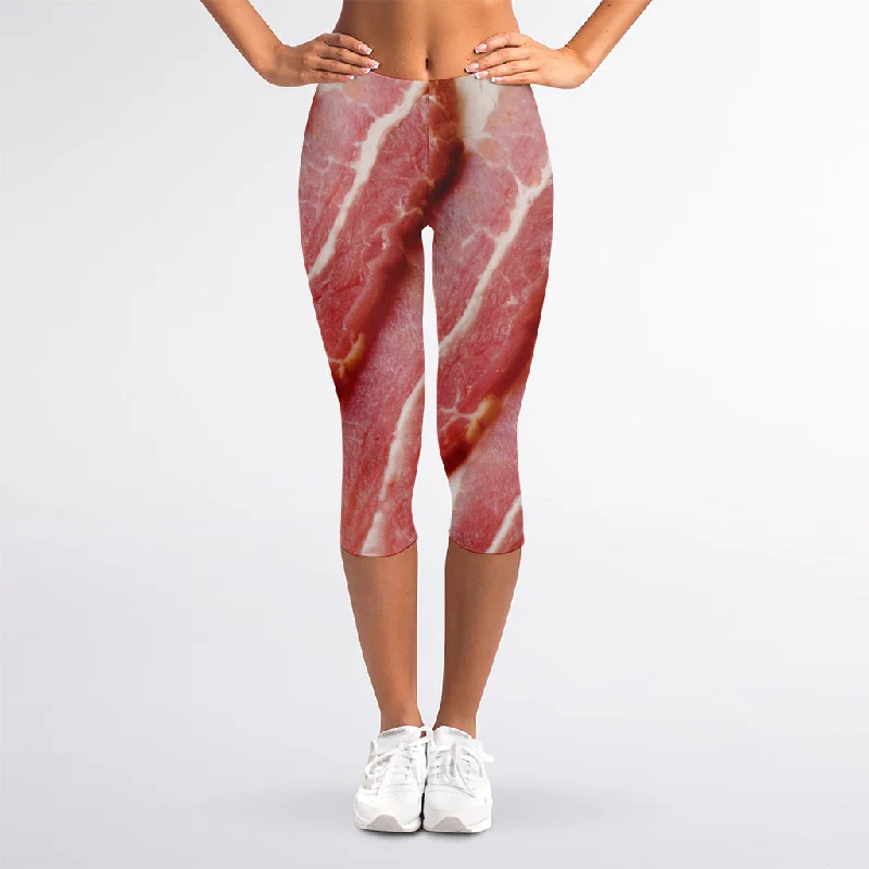 Raw Bacon Print Women's Capri Leggings