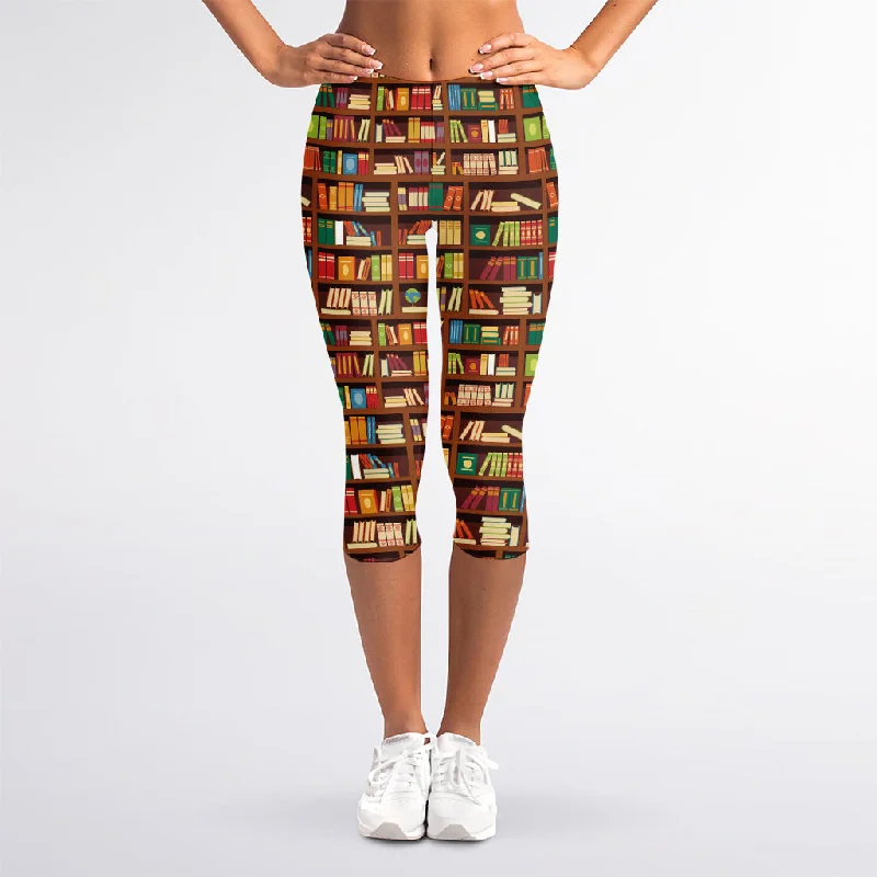 Reading Library Pattern Print Women's Capri Leggings