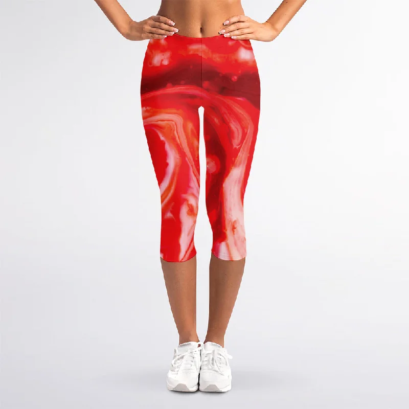 Red Acid Melt Print Women's Capri Leggings