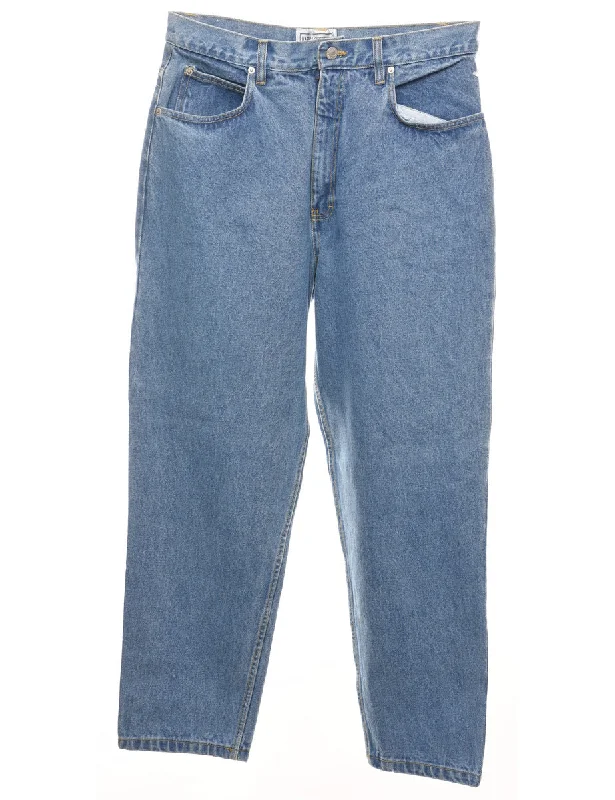 Relaxed Fit Tapered Light Wash Jeans - W32 L27 Fashionable Vintage Wash Jeans