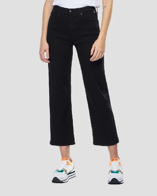 Replay Womens Reyne Rose Label Straight Fit Jeans - Black Comfortable Zip-Up Skinny Jeans