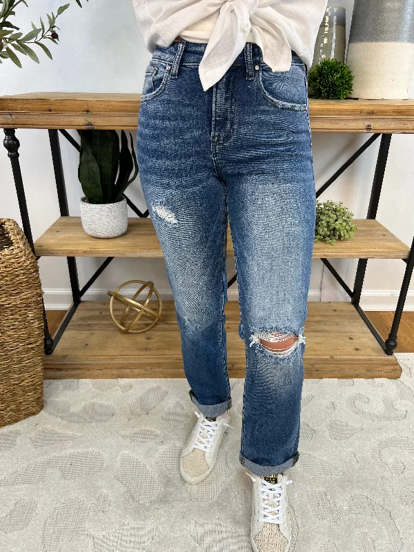 RISEN - Mid Rise Slim Girlfriend Jeans Trendy Low-Rise Bootcut Jeans