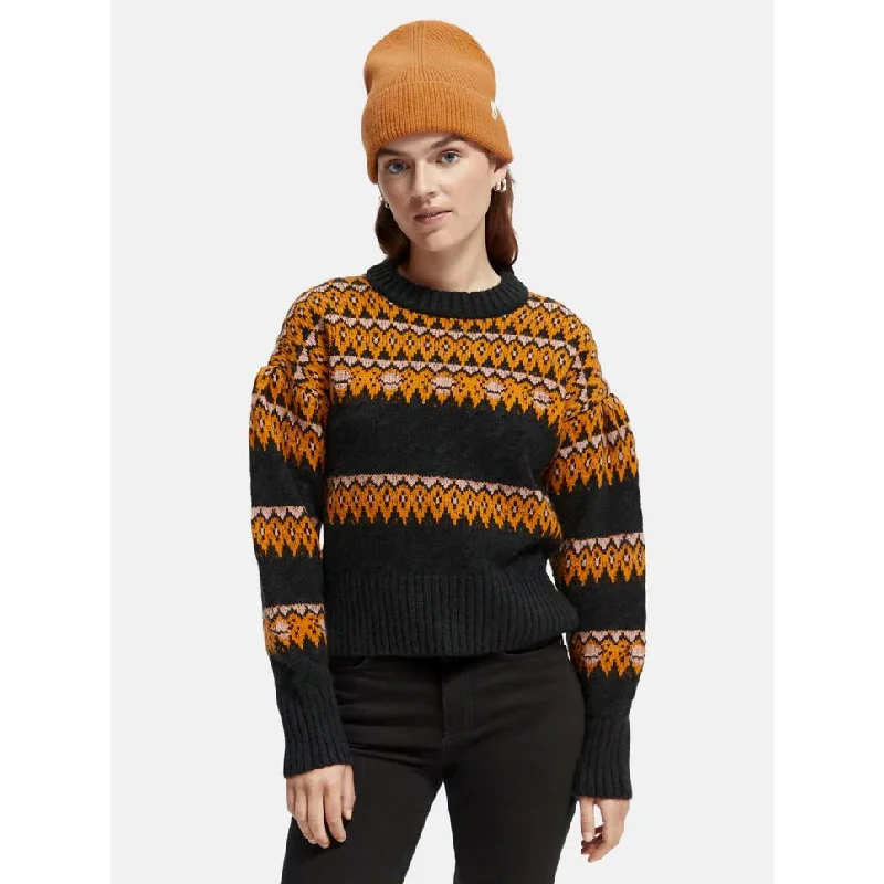 Scotch & Soda Cable Knit Fair Isle Sweater - Black Sky