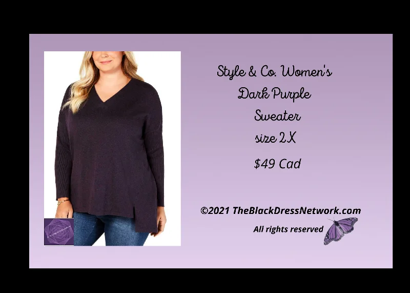 Style & CO Women's Sweaters/Top Dark Purple Plus 2X