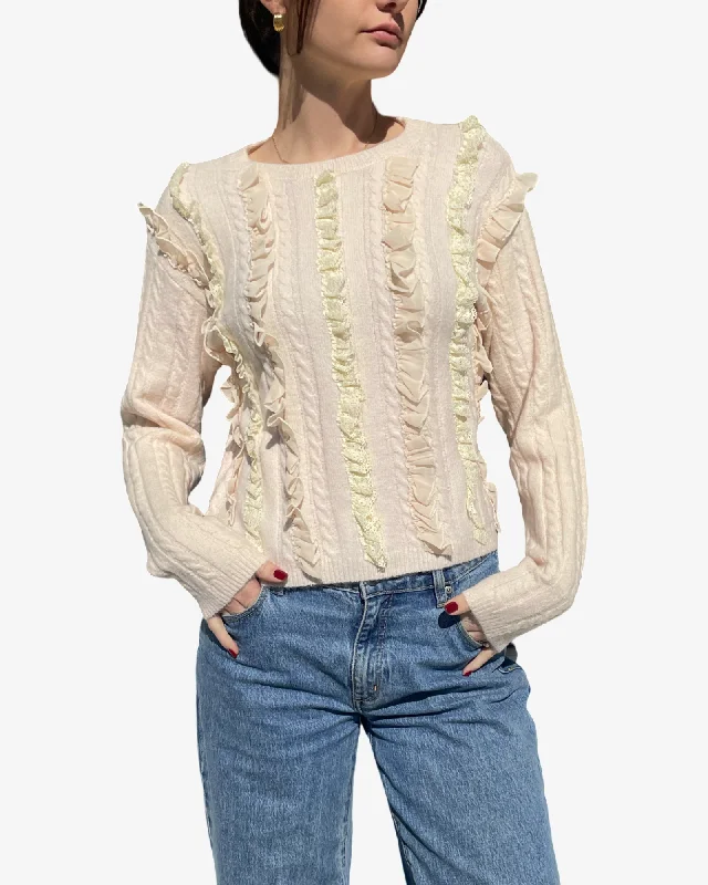 Vanilla Cable Ruffle Sweater