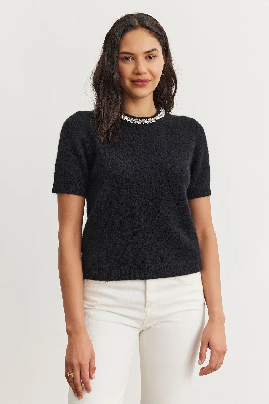 Velvet by Graham & Spencer Layton 06 Embellished Collar Sweater | Black