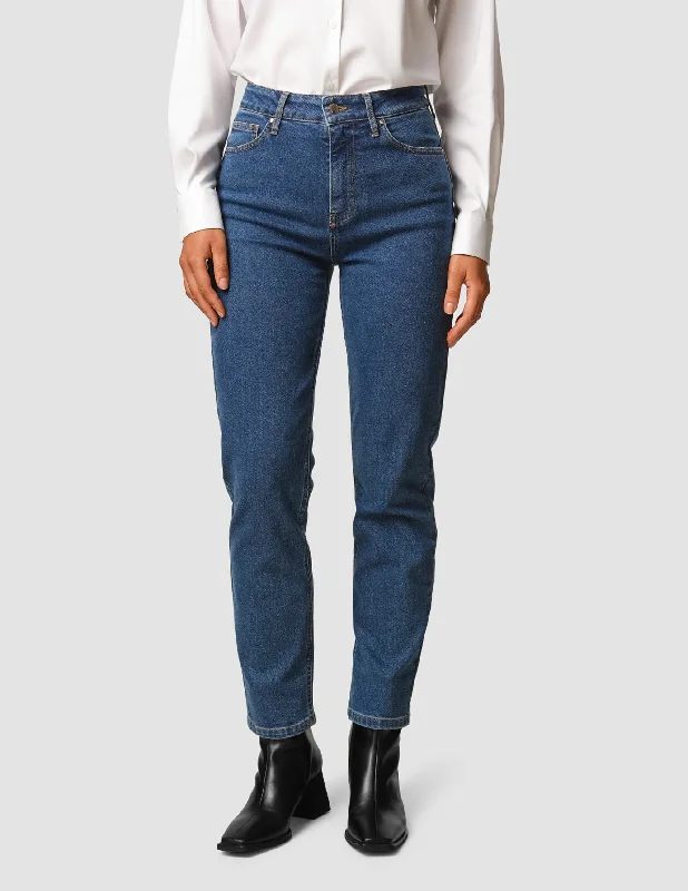 Jeans Tapered Medium Blue Chic Faded Blue Jeans