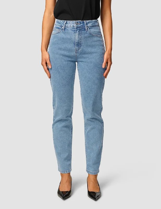 Jeans Tapered Snow Blue Wash Casual Distressed Denim Jeans
