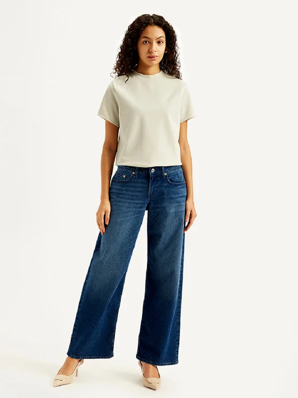 Women's Low Rise Loose Fit Blue Jeans Comfortable Stretch Denim Jeans