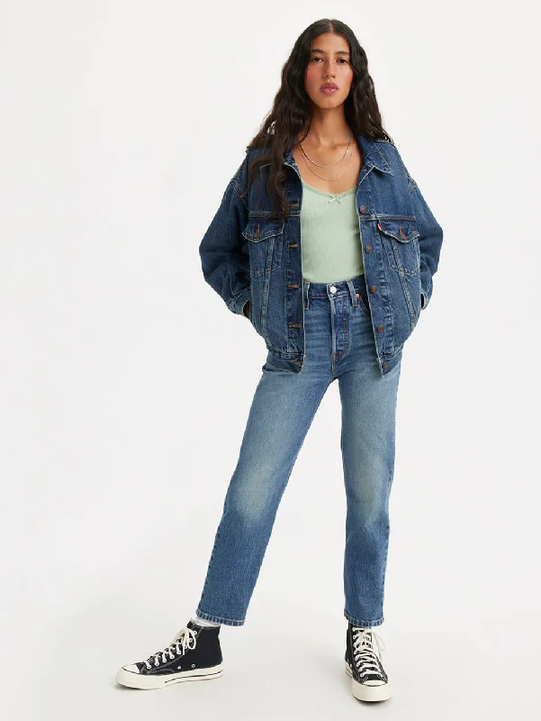 Women's Mid Rise 501 Crop Regular Fit Button Fly Jeans Trendy Plus Size Jeans