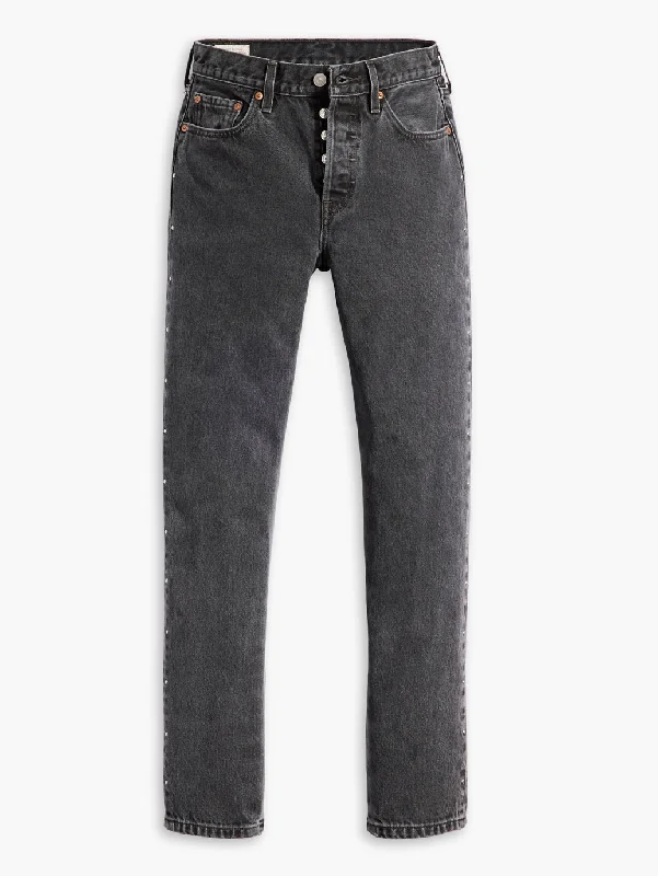 Women's Mid Rise 501 Straight Fit Button Fly Jeans Classic Black Denim Jeans