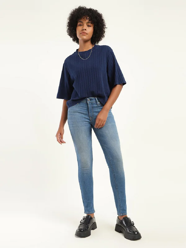 Women's Mid Rise 711 Skinny Fit Jeans Trendy Acid Wash Skinny Jeans