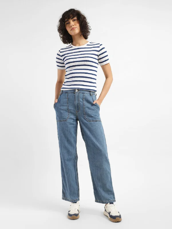 Women's Mid Rise 94 Baggy Fit Cargo Jeans Trendy Pleated Waist Jeans
