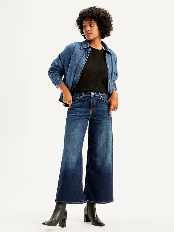 Women's Mid Rise 94 Baggy Wide Leg Indigo Jeans Trendy Vintage Denim Jeans