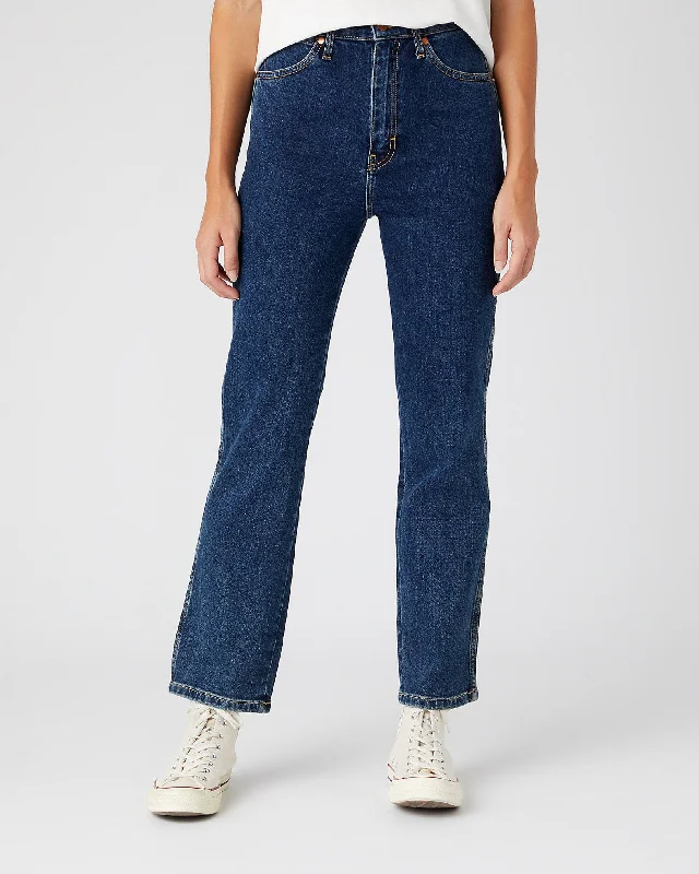 Wrangler Womens Wild West High Rise Straight Cropped Jeans - Canyon Lake Trendy Pleated Waist Jeans