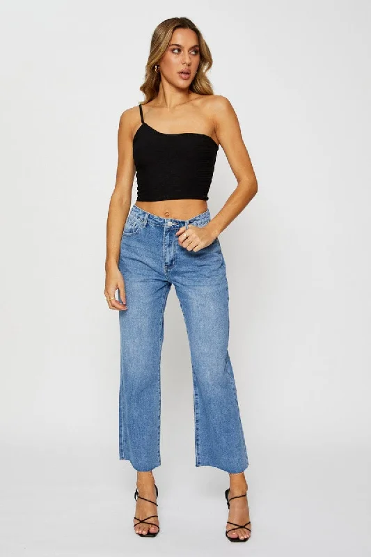 Blue Crop Denim Jeans High Rise