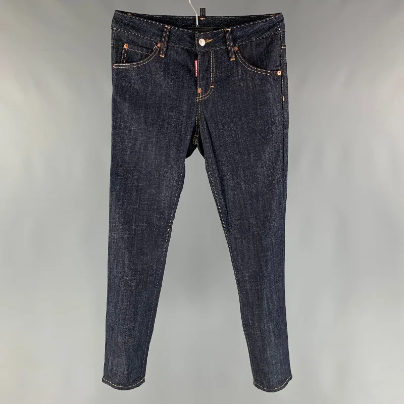 DSQUARED2 Size 4 Navy Cotton Contrast Stitch Button Fly Jeans