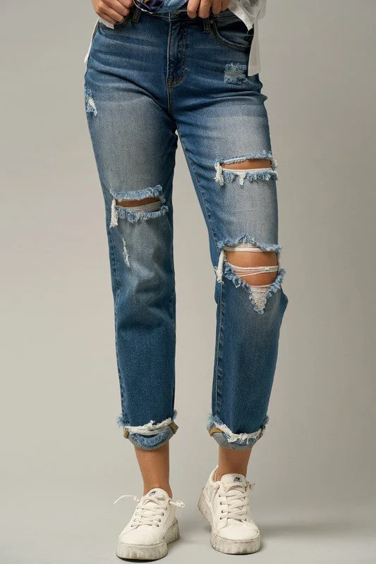 High Waist Ripped Boyfriend Jeans